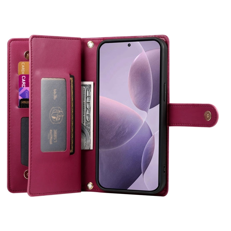 For Redmi K70 Nine Card-slot Zipper Wallet Bag Leather Phone Case(Red) - K70 Cases by PMC Jewellery | Online Shopping South Africa | PMC Jewellery | Buy Now Pay Later Mobicred