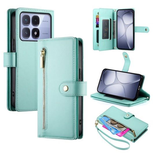 For Redmi K70 Ultra Nine Card-slot Zipper Wallet Bag Leather Phone Case(Mint Green) - Xiaomi Cases by PMC Jewellery | Online Shopping South Africa | PMC Jewellery | Buy Now Pay Later Mobicred