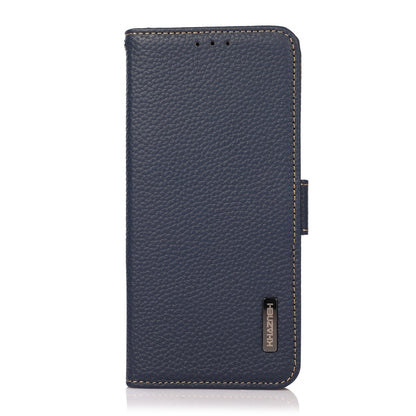 For Samsung Galaxy S24 FE 5G KHAZNEH Side-Magnetic Litchi Genuine Leather RFID Phone Case(Blue) - Galaxy S24 FE 5G Cases by PMC Jewellery | Online Shopping South Africa | PMC Jewellery | Buy Now Pay Later Mobicred