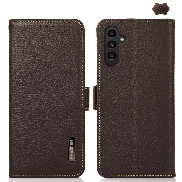 For Samsung Galaxy S24 FE 5G KHAZNEH Side-Magnetic Litchi Genuine Leather RFID Phone Case(Brown) - Galaxy S24 FE 5G Cases by PMC Jewellery | Online Shopping South Africa | PMC Jewellery | Buy Now Pay Later Mobicred