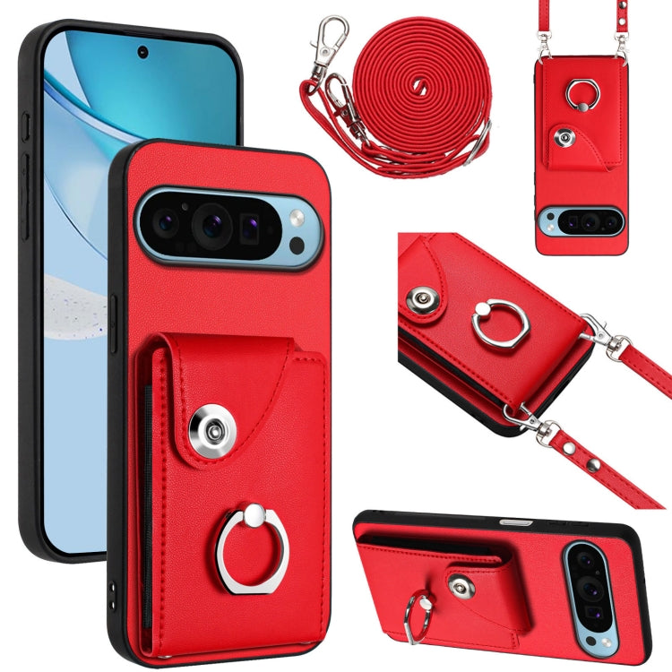 For Google Pixel 9 / 9 Pro Organ Card Bag Ring Holder Phone Case with Long Lanyard(Red) - Google Cases by PMC Jewellery | Online Shopping South Africa | PMC Jewellery | Buy Now Pay Later Mobicred