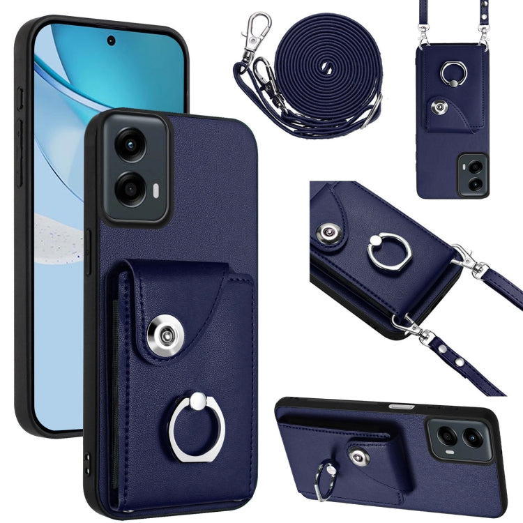 For Motorola Moto G 5G 2024 Organ Card Bag Ring Holder Phone Case with Long Lanyard(Blue) - Motorola Cases by PMC Jewellery | Online Shopping South Africa | PMC Jewellery | Buy Now Pay Later Mobicred