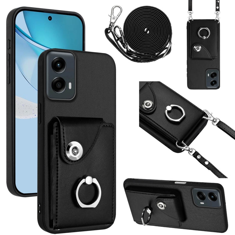 For Motorola Moto G 5G 2024 Organ Card Bag Ring Holder Phone Case with Long Lanyard(Black) - Motorola Cases by PMC Jewellery | Online Shopping South Africa | PMC Jewellery | Buy Now Pay Later Mobicred