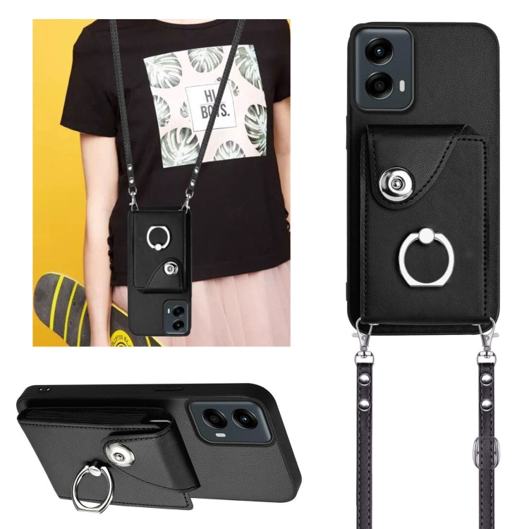 For Motorola Moto G 5G 2024 Organ Card Bag Ring Holder Phone Case with Long Lanyard(Black) - Motorola Cases by PMC Jewellery | Online Shopping South Africa | PMC Jewellery | Buy Now Pay Later Mobicred