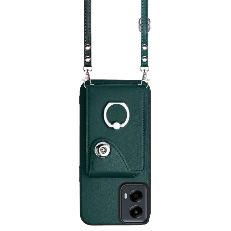 For Motorola Moto G 5G 2024 Organ Card Bag Ring Holder Phone Case with Long Lanyard(Green) - Motorola Cases by PMC Jewellery | Online Shopping South Africa | PMC Jewellery | Buy Now Pay Later Mobicred