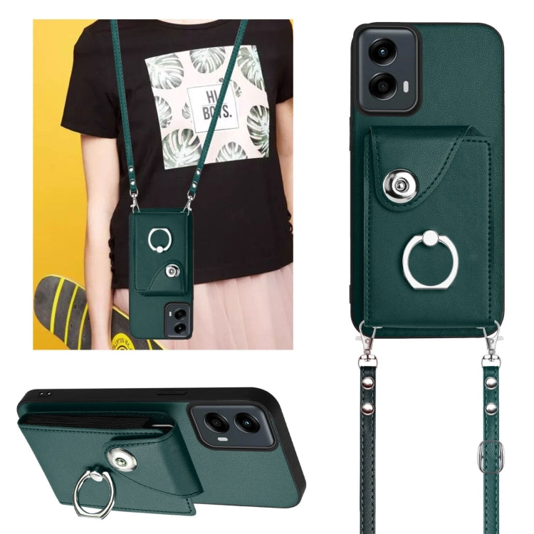 For Motorola Moto G 5G 2024 Organ Card Bag Ring Holder Phone Case with Long Lanyard(Green) - Motorola Cases by PMC Jewellery | Online Shopping South Africa | PMC Jewellery | Buy Now Pay Later Mobicred