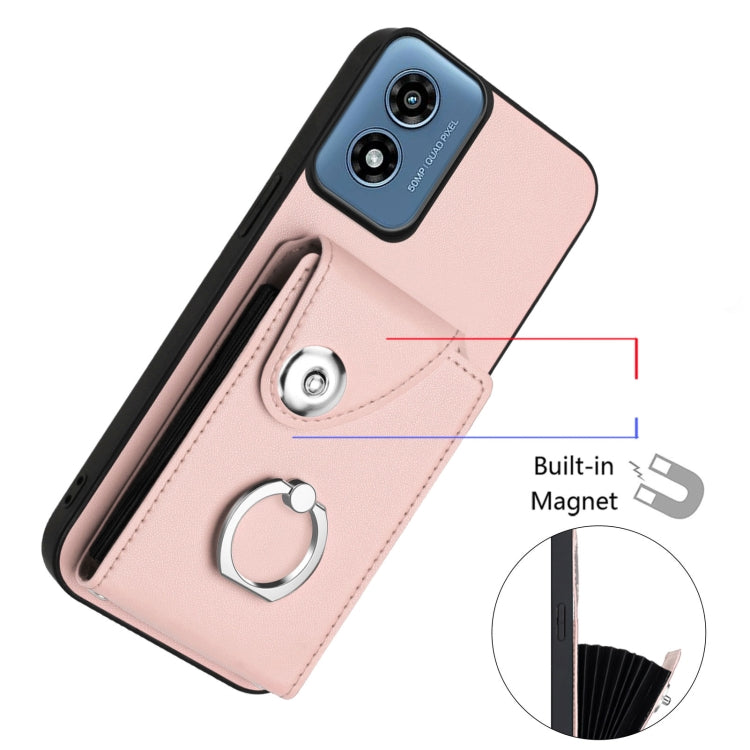 For Motorola Moto G Play 2024 5G Organ Card Bag Ring Holder Phone Case with Long Lanyard(Pink) - Motorola Cases by PMC Jewellery | Online Shopping South Africa | PMC Jewellery | Buy Now Pay Later Mobicred