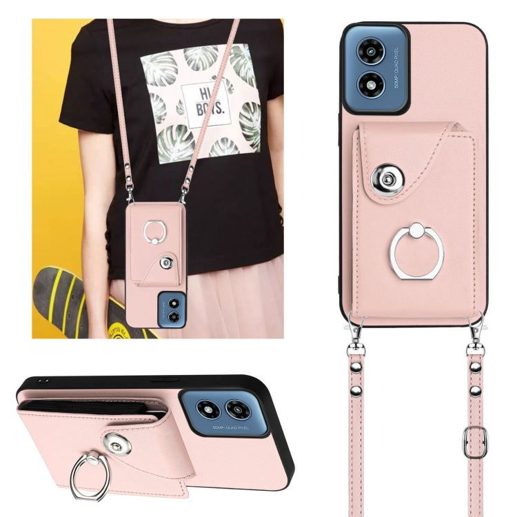 For Motorola Moto G Play 2024 5G Organ Card Bag Ring Holder Phone Case with Long Lanyard(Pink) - Motorola Cases by PMC Jewellery | Online Shopping South Africa | PMC Jewellery | Buy Now Pay Later Mobicred