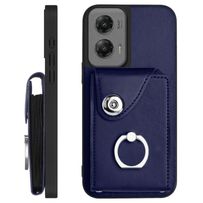 For Motorola Moto G Stylus 5G 2024 Organ Card Bag Ring Holder Phone Case with Long Lanyard(Blue) - Motorola Cases by PMC Jewellery | Online Shopping South Africa | PMC Jewellery | Buy Now Pay Later Mobicred