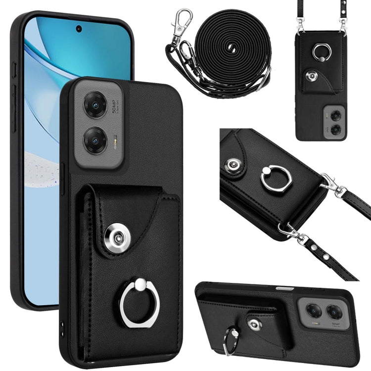 For Motorola Moto G Stylus 5G 2024 Organ Card Bag Ring Holder Phone Case with Long Lanyard(Black) - Motorola Cases by PMC Jewellery | Online Shopping South Africa | PMC Jewellery | Buy Now Pay Later Mobicred