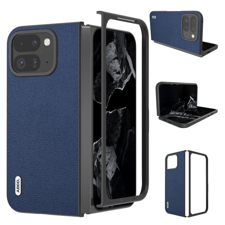 For Google Pixel 9 Pro Fold ABEEL Genuine Leather Luolai Series Phone Case(Dark Blue) - Google Cases by PMC Jewellery | Online Shopping South Africa | PMC Jewellery | Buy Now Pay Later Mobicred