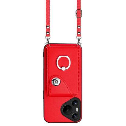 For Huawei Pura 70 Organ Card Bag Ring Holder Phone Case with Long Lanyard(Red) - Huawei Cases by PMC Jewellery | Online Shopping South Africa | PMC Jewellery | Buy Now Pay Later Mobicred