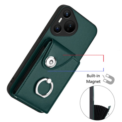 For Huawei Pura 70 Organ Card Bag Ring Holder Phone Case with Long Lanyard(Green) - Huawei Cases by PMC Jewellery | Online Shopping South Africa | PMC Jewellery | Buy Now Pay Later Mobicred