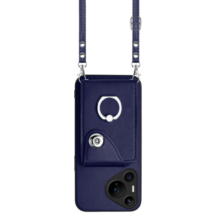 For Huawei Pura 70 Pro / 70 Pro+ Organ Card Bag Ring Holder Phone Case with Long Lanyard(Blue) - Huawei Cases by PMC Jewellery | Online Shopping South Africa | PMC Jewellery | Buy Now Pay Later Mobicred