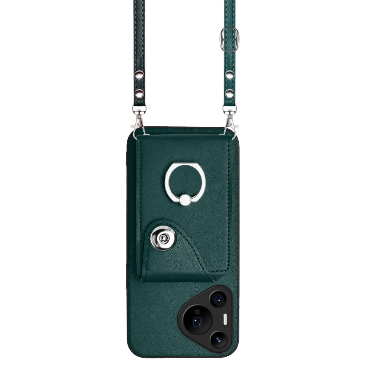 For Huawei Pura 70 Pro / 70 Pro+ Organ Card Bag Ring Holder Phone Case with Long Lanyard(Green) - Huawei Cases by PMC Jewellery | Online Shopping South Africa | PMC Jewellery | Buy Now Pay Later Mobicred