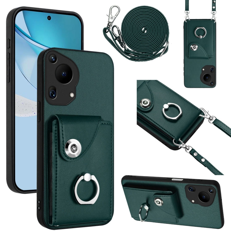 For Huawei Pura 70 Ultra Organ Card Bag Ring Holder Phone Case with Long Lanyard(Green) - Huawei Cases by PMC Jewellery | Online Shopping South Africa | PMC Jewellery | Buy Now Pay Later Mobicred