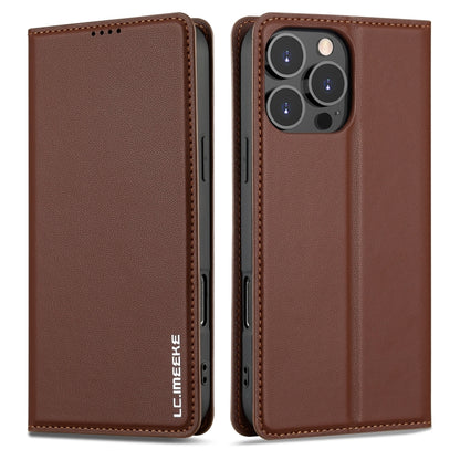 For iPhone 16 Pro LC.IMEEKE L1 Series Frosted Fine Texture PU Phone Case(Brown) - iPhone 16 Pro Cases by LC.IMEEKE | Online Shopping South Africa | PMC Jewellery | Buy Now Pay Later Mobicred