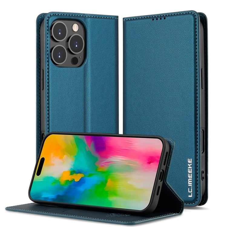 For iPhone 16 Pro LC.IMEEKE L1 Series Frosted Fine Texture PU Phone Case(Blue) - iPhone 16 Pro Cases by LC.IMEEKE | Online Shopping South Africa | PMC Jewellery | Buy Now Pay Later Mobicred