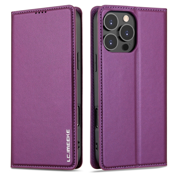 For iPhone 16 Pro LC.IMEEKE L1 Series Frosted Fine Texture PU Phone Case(Purple) - iPhone 16 Pro Cases by LC.IMEEKE | Online Shopping South Africa | PMC Jewellery | Buy Now Pay Later Mobicred