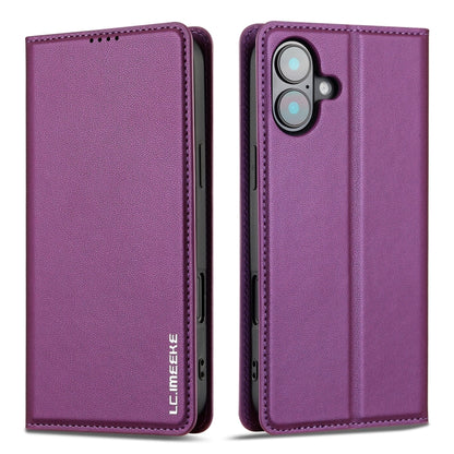 For iPhone 16 Plus LC.IMEEKE L1 Series Frosted Fine Texture PU Phone Case(Purple) - iPhone 16 Plus Cases by LC.IMEEKE | Online Shopping South Africa | PMC Jewellery | Buy Now Pay Later Mobicred