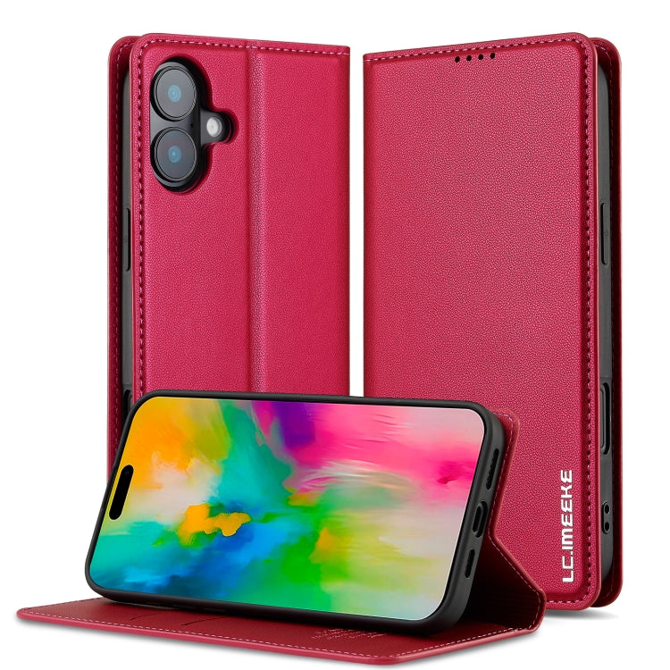 For iPhone 16 LC.IMEEKE L1 Series Frosted Fine Texture PU Phone Case(Red) - iPhone 16 Cases by LC.IMEEKE | Online Shopping South Africa | PMC Jewellery | Buy Now Pay Later Mobicred