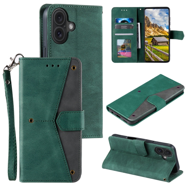 For iPhone 16 Plus Nail Skin Feel Stitching Calf Texture Leather Phone Case(Green) - free shipping - PMC TechLife - Order now!