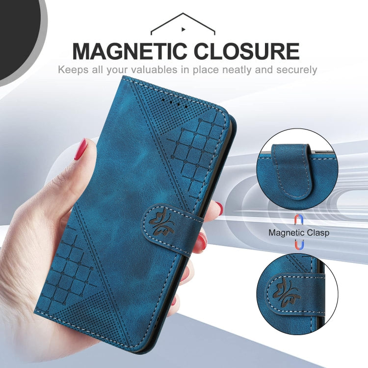 For iPhone 16 Plus YX0080 Grid Butterfly Embossed Pattern Flip Leather Phone Case with Lanyard(Dark Blue) - iPhone 16 Plus Cases by PMC TechLife | Online Shopping South Africa | PMC TechLife | Buy Now Pay Later Mobicred