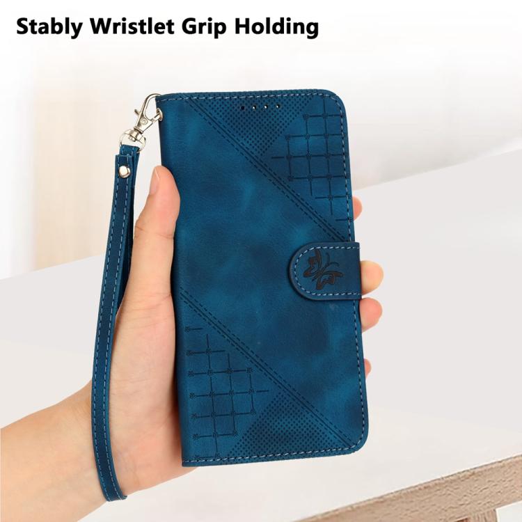 For iPhone 17 Air YX0080 Grid Butterfly Embossed Pattern Flip Leather Phone Case with Lanyard(Dark Blue) - free shipping - PMc TechLife - Order now!