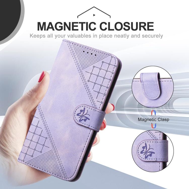 For iPhone 17 Pro Max YX0080 Grid Butterfly Embossed Pattern Flip Leather Phone Case with Lanyard(Light Purple) - free shipping - PMc TechLife - Order now!