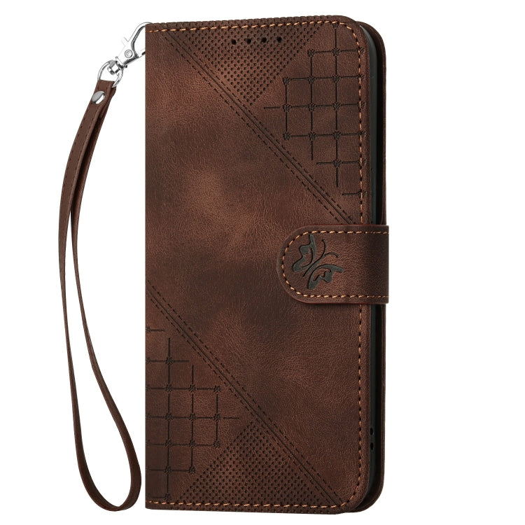 For Huawei Pura 70 YX0080 Grid Butterfly Embossed Pattern Flip Leather Phone Case with Lanyard(Coffee) - Huawei Cases by PMC Jewellery | Online Shopping South Africa | PMC Jewellery | Buy Now Pay Later Mobicred