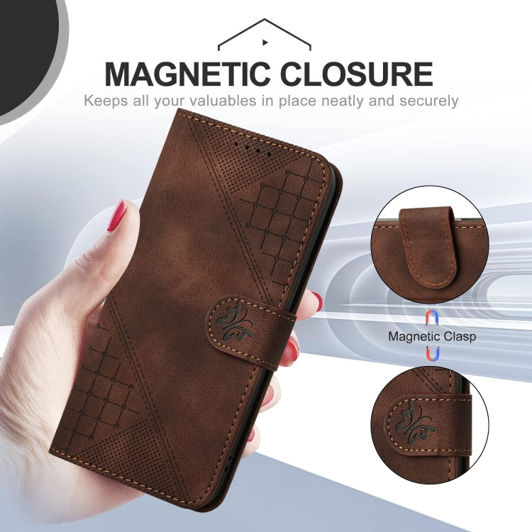 For Huawei Pura 70 YX0080 Grid Butterfly Embossed Pattern Flip Leather Phone Case with Lanyard(Coffee) - Huawei Cases by PMC Jewellery | Online Shopping South Africa | PMC Jewellery | Buy Now Pay Later Mobicred