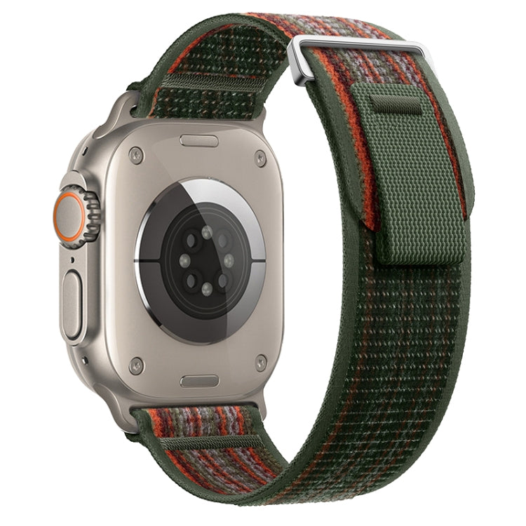 For Apple Watch Ultra 2 49mm Dual-Section Loop Nylon Watch Band(Dark Fir Green Orange) - Watch Bands by PMC Jewellery | Online Shopping South Africa | PMC Jewellery | Buy Now Pay Later Mobicred