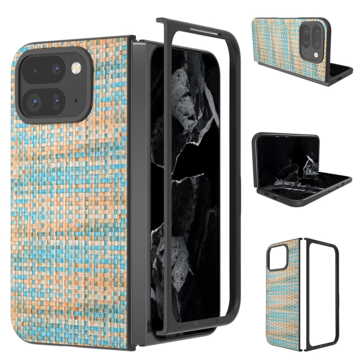 For Google Pixel 9 Pro Fold Black Frame Color Lattice Texture PU Phone Case(Blue) - Google Cases by PMC TechLife | Online Shopping South Africa | PMC TechLife | Buy Now Pay Later Mobicred