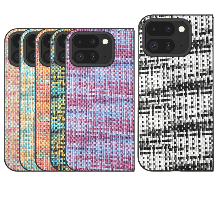 For Google Pixel 9 Pro Fold Black Frame Color Lattice Texture PU Phone Case(Blue) - Google Cases by PMC TechLife | Online Shopping South Africa | PMC TechLife | Buy Now Pay Later Mobicred