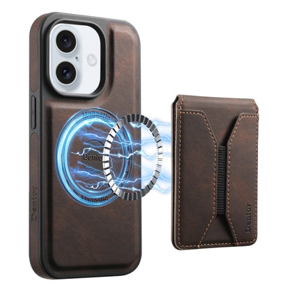 For iPhone 16 Plus Denior D17 Skin Feel MagSafe Detachable Card Slot Phone Case(Brown) - iPhone 16 Plus Cases by Denior | Online Shopping South Africa | PMC Jewellery | Buy Now Pay Later Mobicred