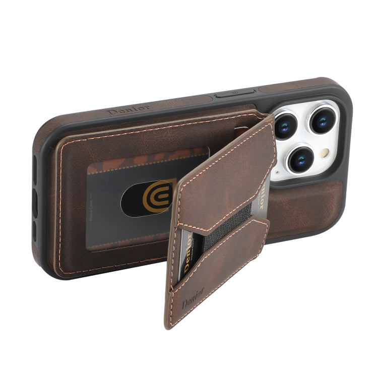 For iPhone 16 Pro Max Denior D17 Skin Feel MagSafe Detachable Card Slot Phone Case(Brown) - iPhone 16 Pro Max Cases by Denior | Online Shopping South Africa | PMC Jewellery | Buy Now Pay Later Mobicred