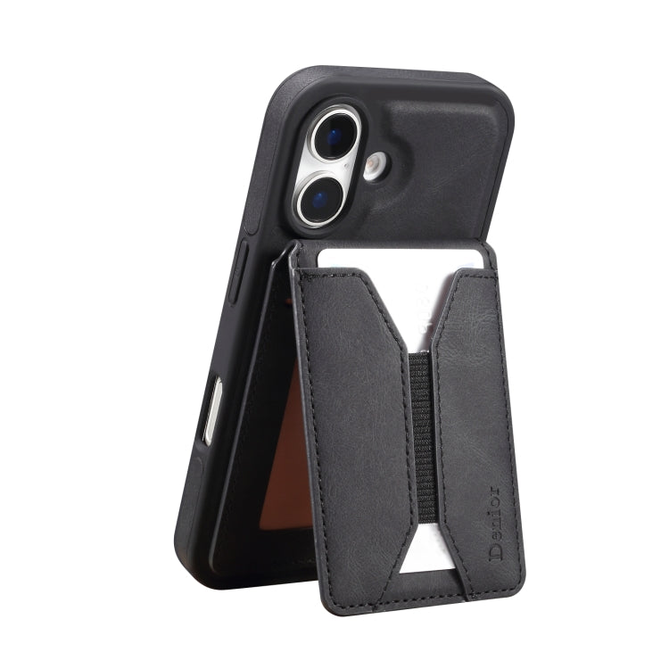 For iPhone 16 Denior D18 Skin Feel Rotating Holder MagSafe Detachable Card Slot Phone Case(Black) - iPhone 16 Cases by Denior | Online Shopping South Africa | PMC Jewellery | Buy Now Pay Later Mobicred