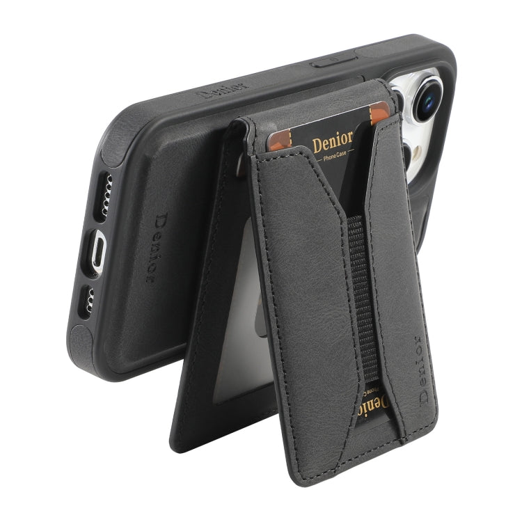 For iPhone 16 Pro Denior D18 Skin Feel Rotating Holder MagSafe Detachable Card Slot Phone Case(Black) - iPhone 16 Pro Cases by Denior | Online Shopping South Africa | PMC Jewellery | Buy Now Pay Later Mobicred