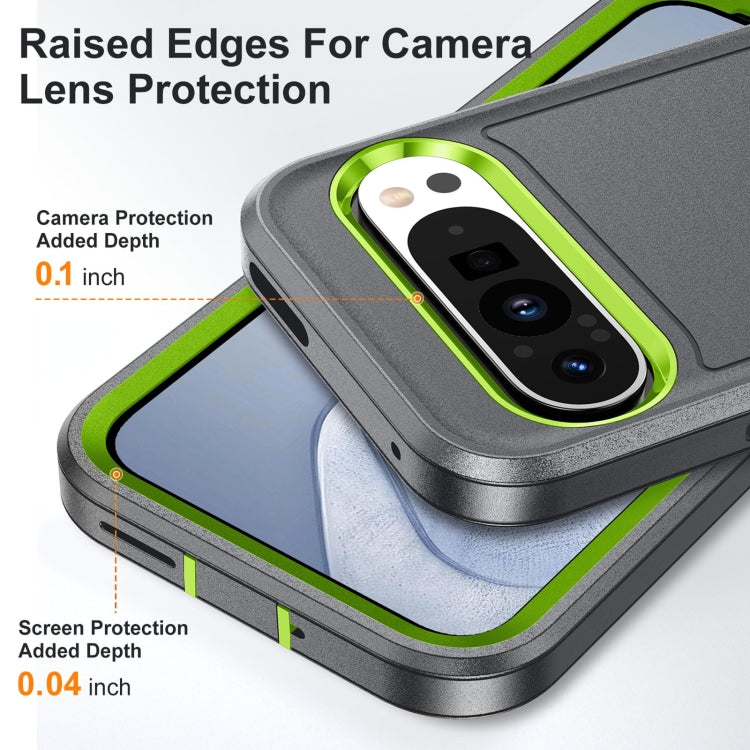 For Google Pixel 9 Pro Rugged PC + Silicone Phone Case with Holder(Grey+Fresh Green) - free shipping - PMC TechLife - Order now!
