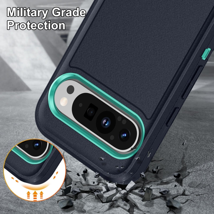 For Google Pixel 9 Pro Rugged PC + Silicone Phone Case with Holder(Dark Blue+Light Green) - Google Cases by PMC Jewellery | Online Shopping South Africa | PMC Jewellery | Buy Now Pay Later Mobicred