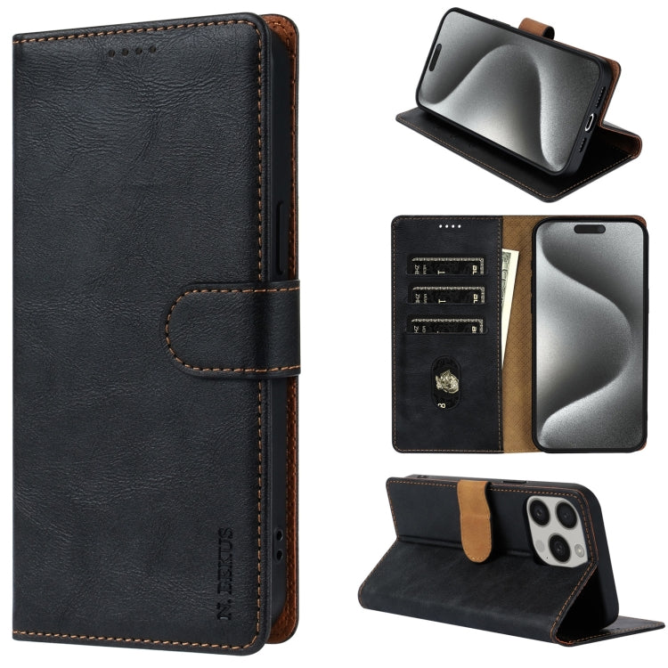 For iPhone 16 Pro N.BEKUS CSJ-P1 Solid Color Leather Phone Case(Black) - iPhone 16 Pro Cases by N.BEKUS | Online Shopping South Africa | PMC TechLife | Buy Now Pay Later Mobicred