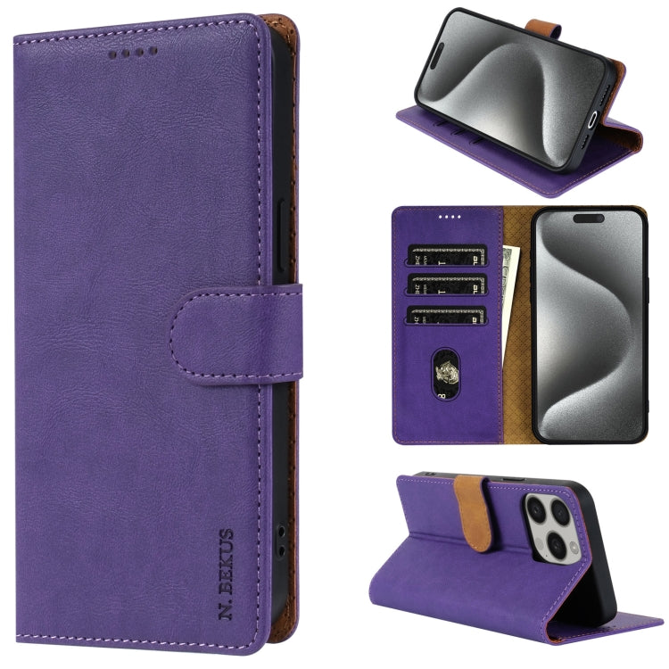 For iPhone 16 Pro N.BEKUS CSJ-P1 Solid Color Leather Phone Case(Purple) - iPhone 16 Pro Cases by N.BEKUS | Online Shopping South Africa | PMC Jewellery | Buy Now Pay Later Mobicred