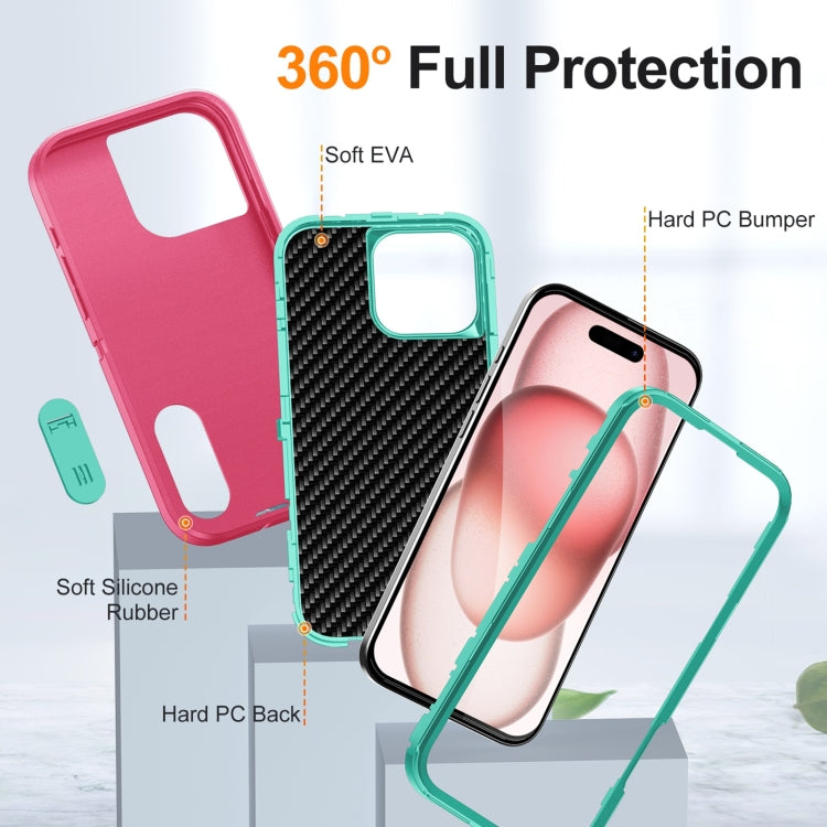 For iPhone 16 Pro Max Rugged PC + Silicone Phone Case with Holder(Rose Red+Light Green) - iPhone 16 Pro Max Cases by PMC Jewellery | Online Shopping South Africa | PMC Jewellery | Buy Now Pay Later Mobicred