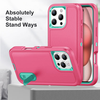 For iPhone 16 Pro Max Rugged PC + Silicone Phone Case with Holder(Rose Red+Light Green) - iPhone 16 Pro Max Cases by PMC Jewellery | Online Shopping South Africa | PMC Jewellery | Buy Now Pay Later Mobicred