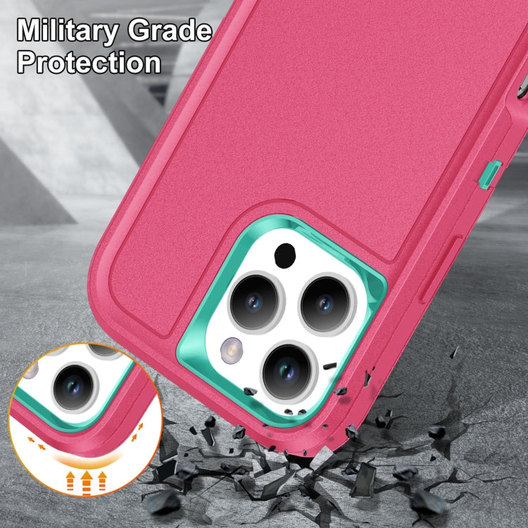 For iPhone 16 Pro Max Rugged PC + Silicone Phone Case with Holder(Rose Red+Light Green) - iPhone 16 Pro Max Cases by PMC Jewellery | Online Shopping South Africa | PMC Jewellery | Buy Now Pay Later Mobicred