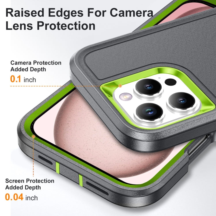 For iPhone 16 Pro Rugged PC + Silicone Phone Case with Holder(Grey+Fresh Green) - iPhone 16 Pro Cases by PMC Jewellery | Online Shopping South Africa | PMC Jewellery | Buy Now Pay Later Mobicred