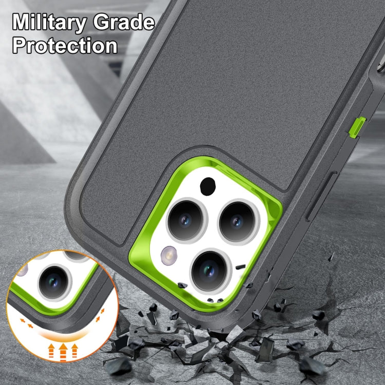 For iPhone 16 Pro Rugged PC + Silicone Phone Case with Holder(Grey+Fresh Green) - iPhone 16 Pro Cases by PMC TechLife | Online Shopping South Africa | PMC TechLife | Buy Now Pay Later Mobicred