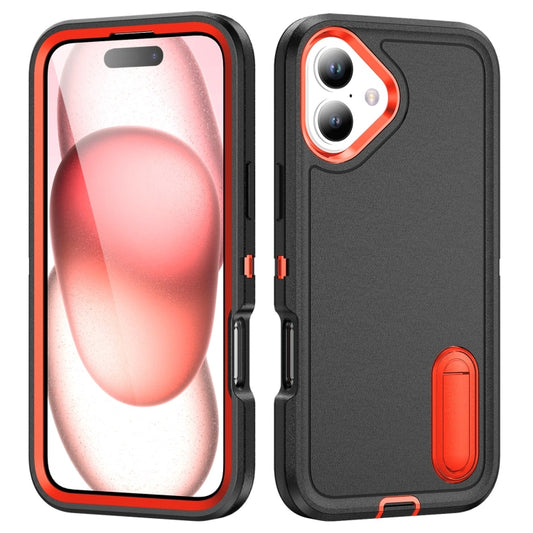 For iPhone 16 Plus Rugged PC + Silicone Phone Case with Holder(Black+Orange) - iPhone 16 Plus Cases by PMC Jewellery | Online Shopping South Africa | PMC Jewellery | Buy Now Pay Later Mobicred