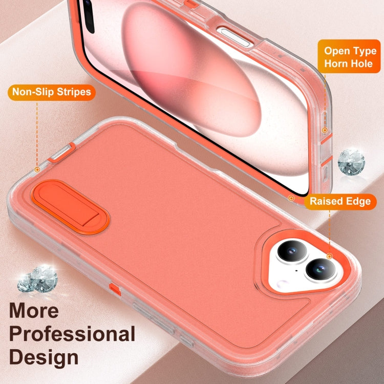 For iPhone 16 Rugged PC + Silicone Phone Case with Holder(Transparent+Orange) - iPhone 16 Cases by PMC Jewellery | Online Shopping South Africa | PMC Jewellery | Buy Now Pay Later Mobicred