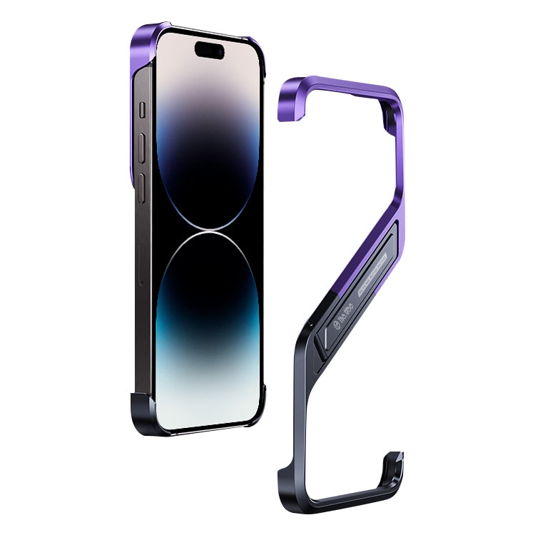 For iPhone 14 Pro S-shaped Stand Frameless Metal Phone Case(Black Purple) - iPhone 14 Pro Cases by PMC Jewellery | Online Shopping South Africa | PMC Jewellery | Buy Now Pay Later Mobicred